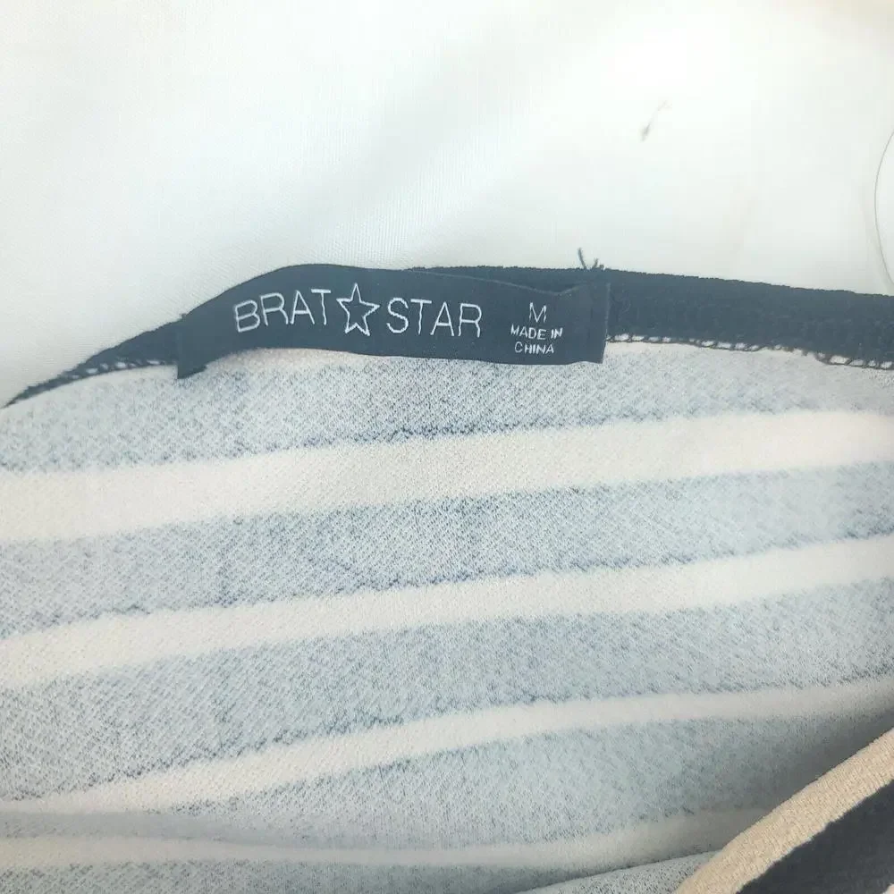 Brat Star Black Tan Horizontal Stripes Stretch Knit Size Medium A-line Dress